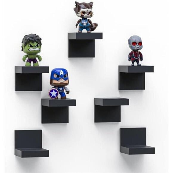 Black Small Floating Wall Shelves Set Plastic Mini Room Decor Display Ledges - Picture 7 of 7